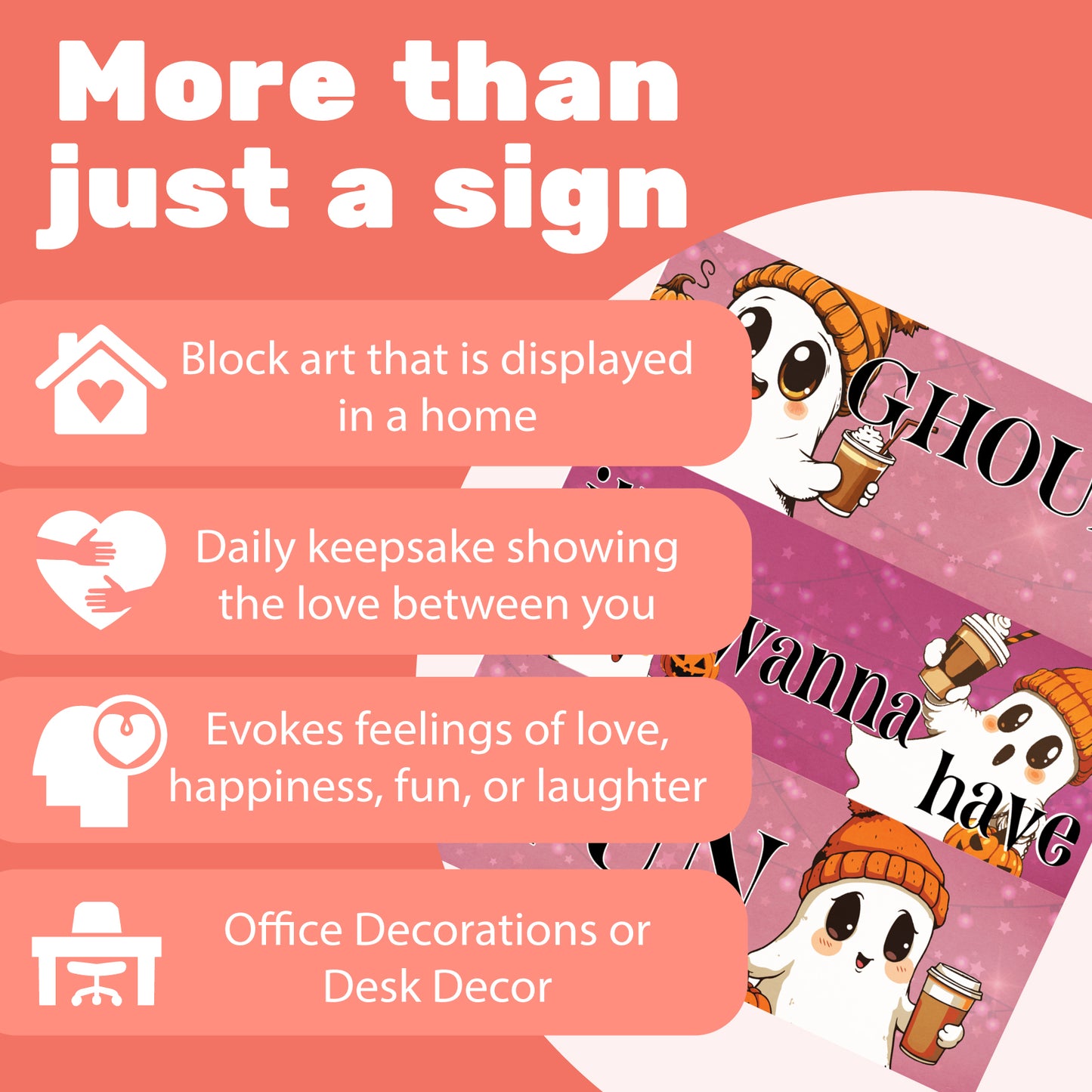 Ghouls Just Wanna Have Fun Cute Girl Ghosts Pink Pumpkin Spice Fall Decor, 3pc Halloween Wooden Block Set, Halloween Decorations