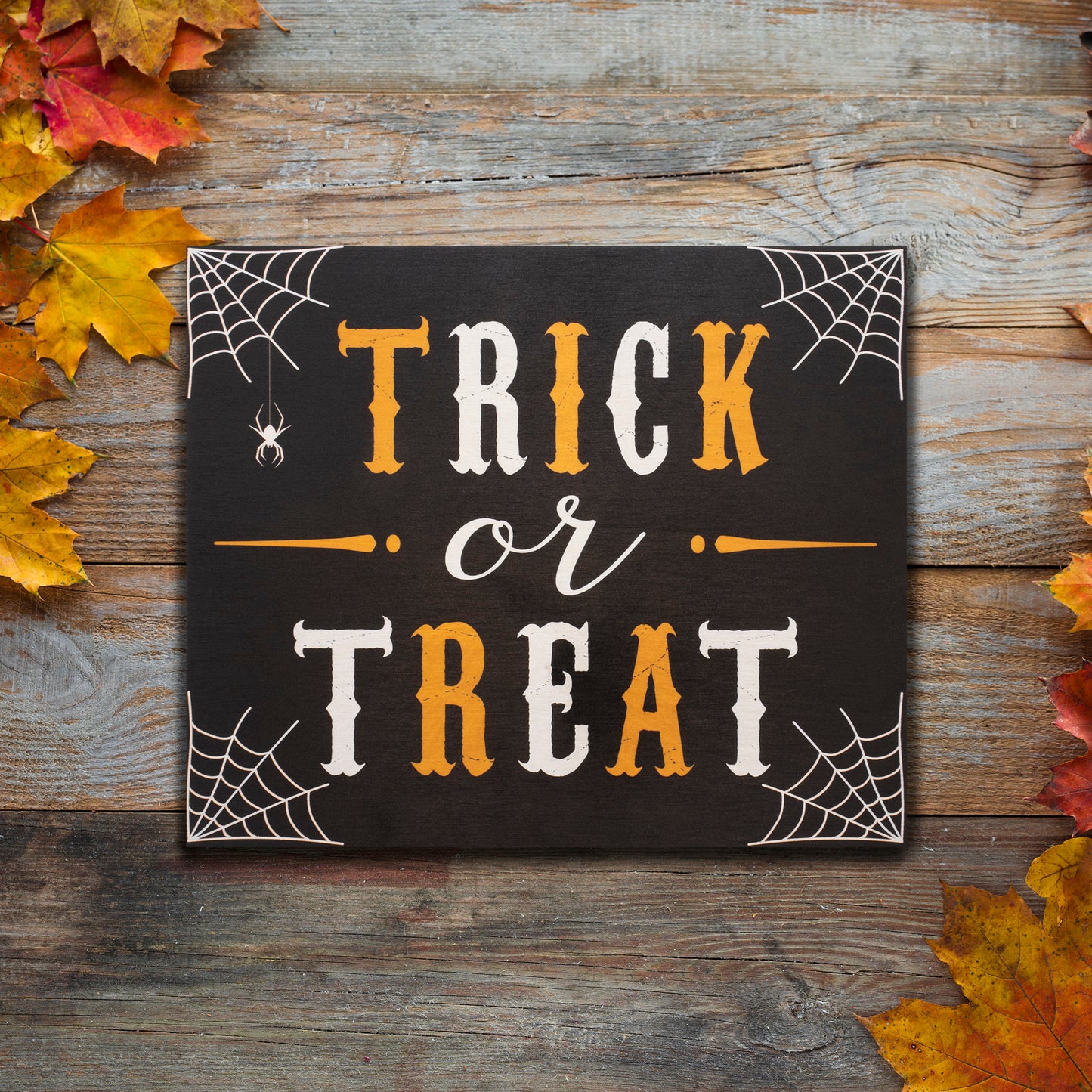 JennyGems Halloween Decor, Trick or Treat Sign, Halloween Decorations, Halloween Door Sign for Front Door, 10x12 Inch Wood Sign Halloween Wall Decor, Fall Decor, Halloween Party Decorations