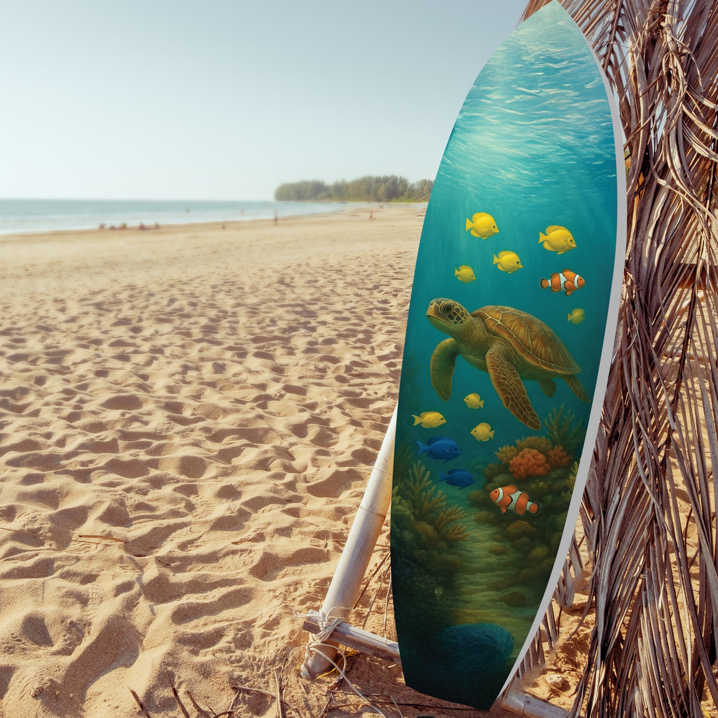 Outdoor Decorative Surfboard Wall Art - Sea Turtle Decor Ocean-Themed, Beach House Sign, Weather Resistant PVC 3 Foot