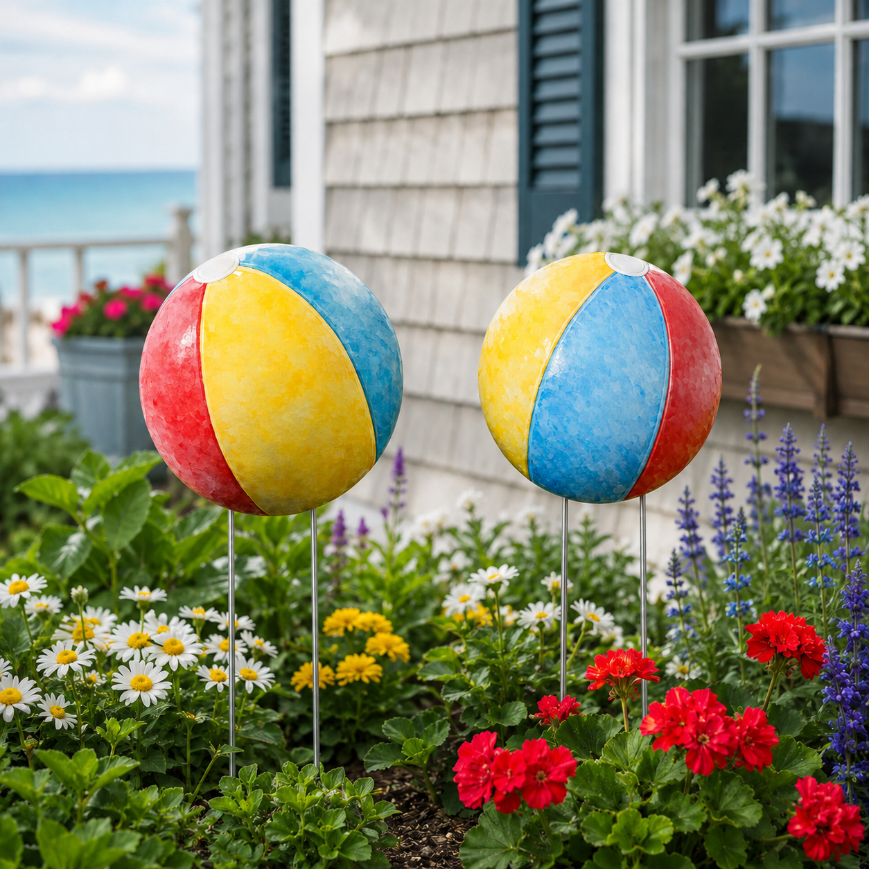 Beach Ball Yard Sign Set of Two | 12" Round PVC Outdoor Lawn Sign