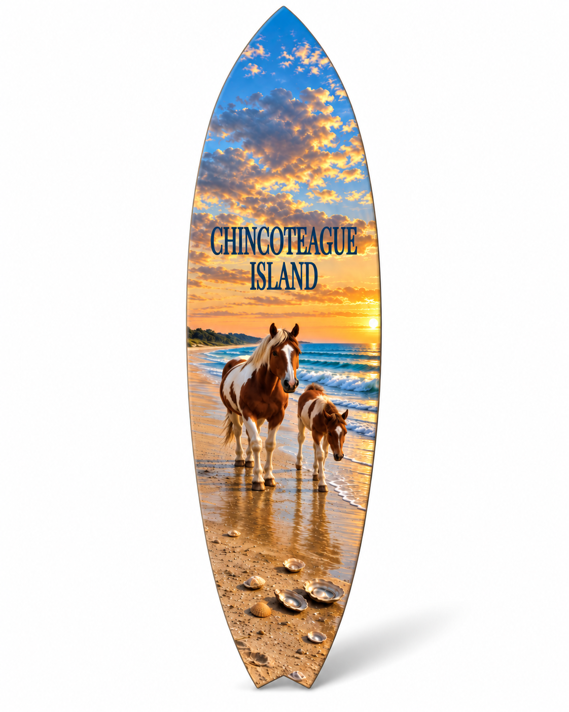 Chincoteague Island Surfboard Wall Art: Ponies & Oysters, Coastal Decor