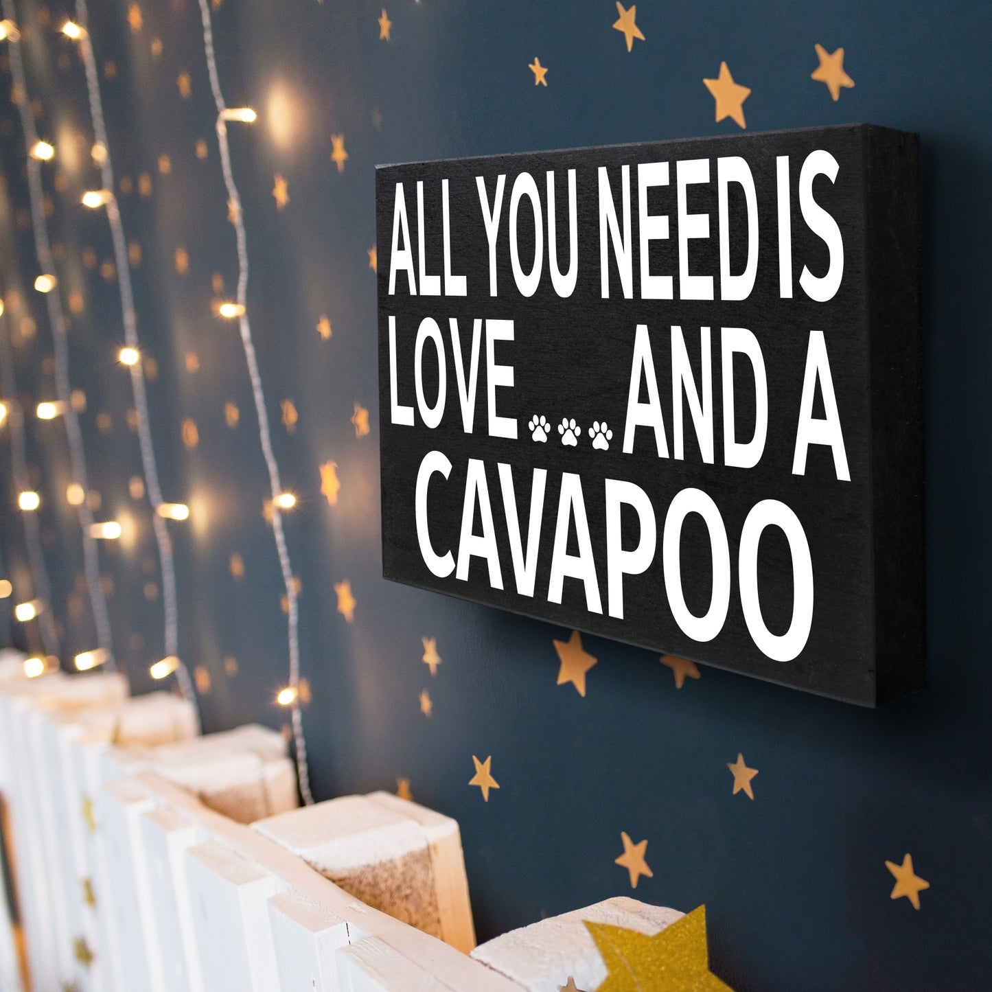 JennyGems Cavapoo Gifts, All You Need Is Love and a Cavapoo Wooden Sign, Cavapoo Dog Mom, Shelf Decor and Wall Hanging, Made in USA
