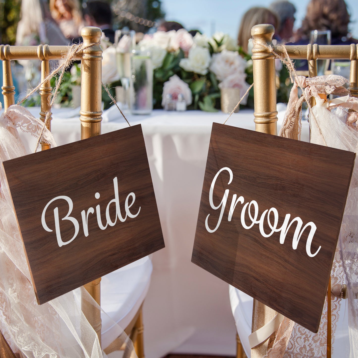 JennyGems Bride And Groom Wedding Chair Signs, Set of 2, 7.25x6x.25 Inches each, Wedding Reception Chair Decor, Wedding Decoration, Home Decor, American Made