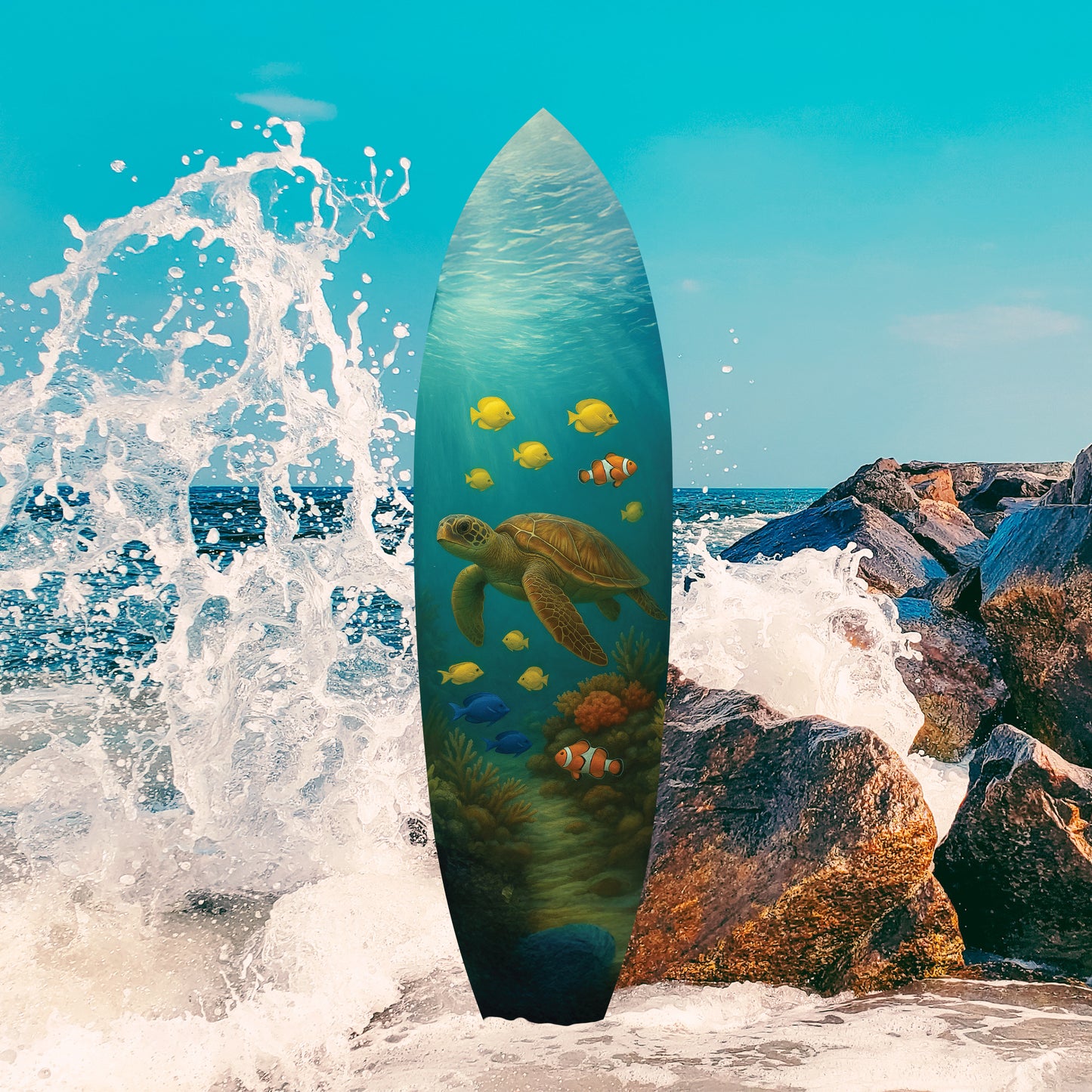 Outdoor Decorative Surfboard Wall Art - Sea Turtle Decor Ocean-Themed, Beach House Sign, Weather Resistant PVC 3 Foot