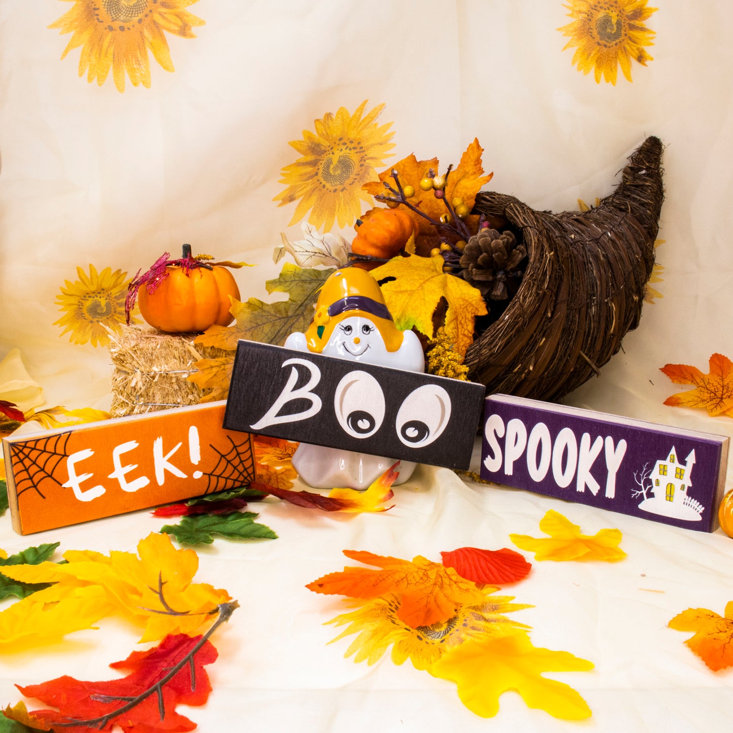 JennyGems Halloween Decorations, Boo Eek Spooky Mini Wooden Block Signs, Halloween Tiered Tray Decor, Halloween Party Decorations, Made in USA