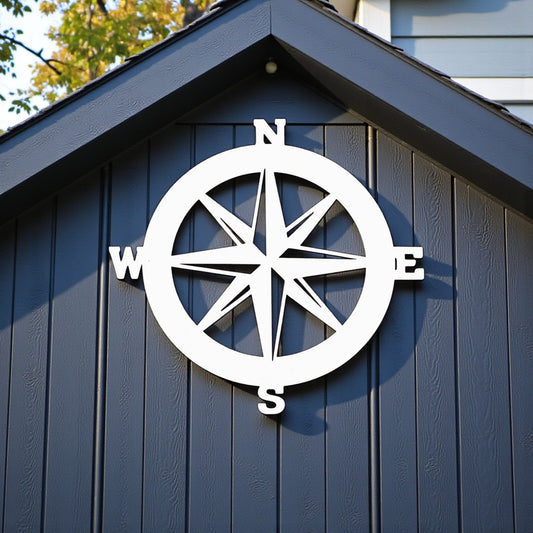 Nautical Compass Sign - Outdoor PVC Coastal Wall Art for Beach House, Garage, Shed - Compass Rose Wall Decor