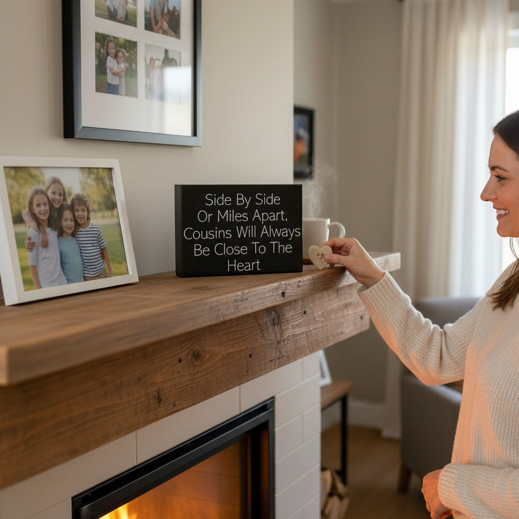 Side By Side or Miles Apart Cousins Will Always Be Close To the Heart Wooden Sign