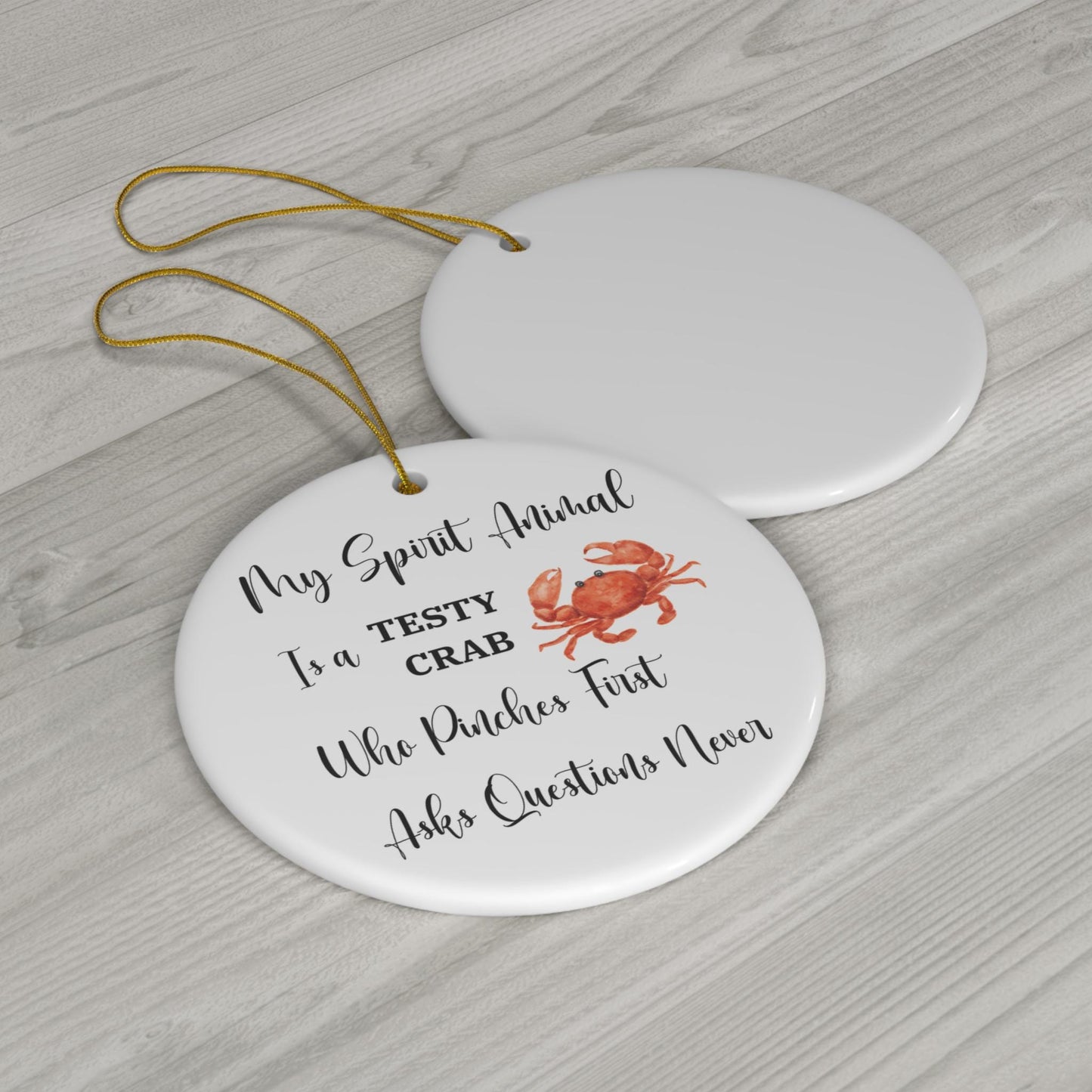 Crab Lover Gift, Funny Christmas Ornament - Testy Crab Spirit Animal, Snappy Holiday Decor, Quirky Xmas Decoration, Unique Tree Ornament