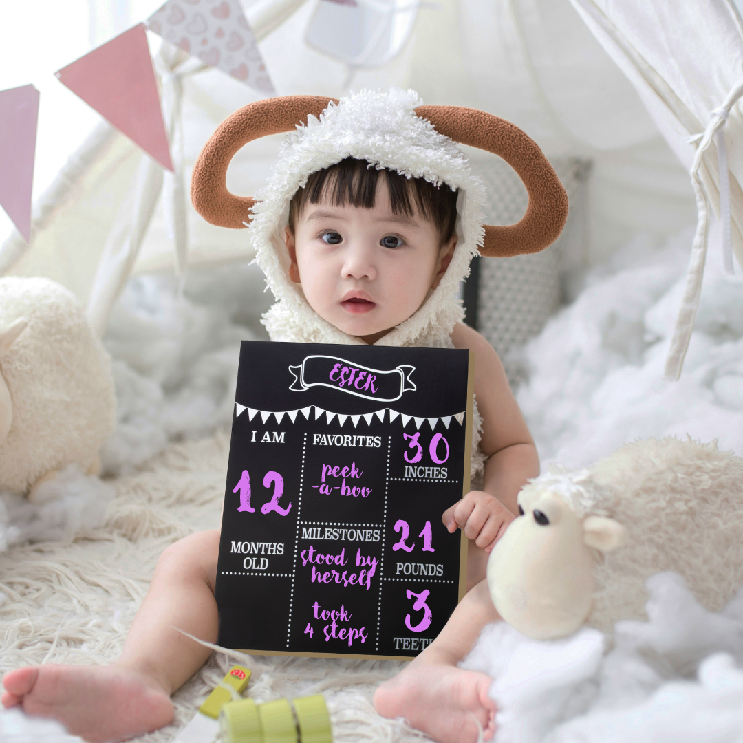 JennyGems Baby Milestone Chalkboard, Monthly Milestones for Baby Photo Prop Board, 11.5x14.5 Inch Wood Reusable Baby Milestone Board Chalkboard Sign, Baby's First Year
