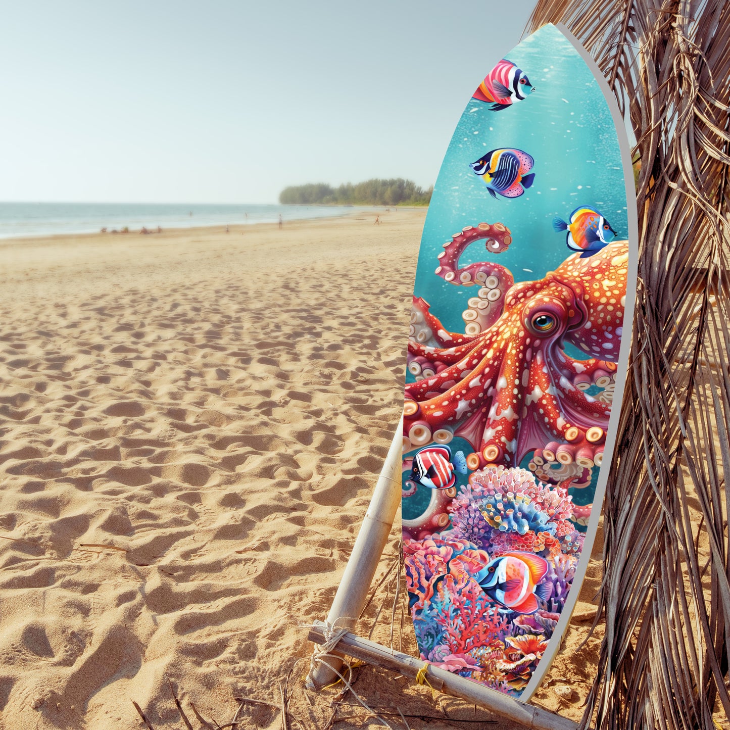 Outdoor Octopus Surfboard Wall Art, Octopus Wall Hanging, Weather Resistant PVC, 4 Foot