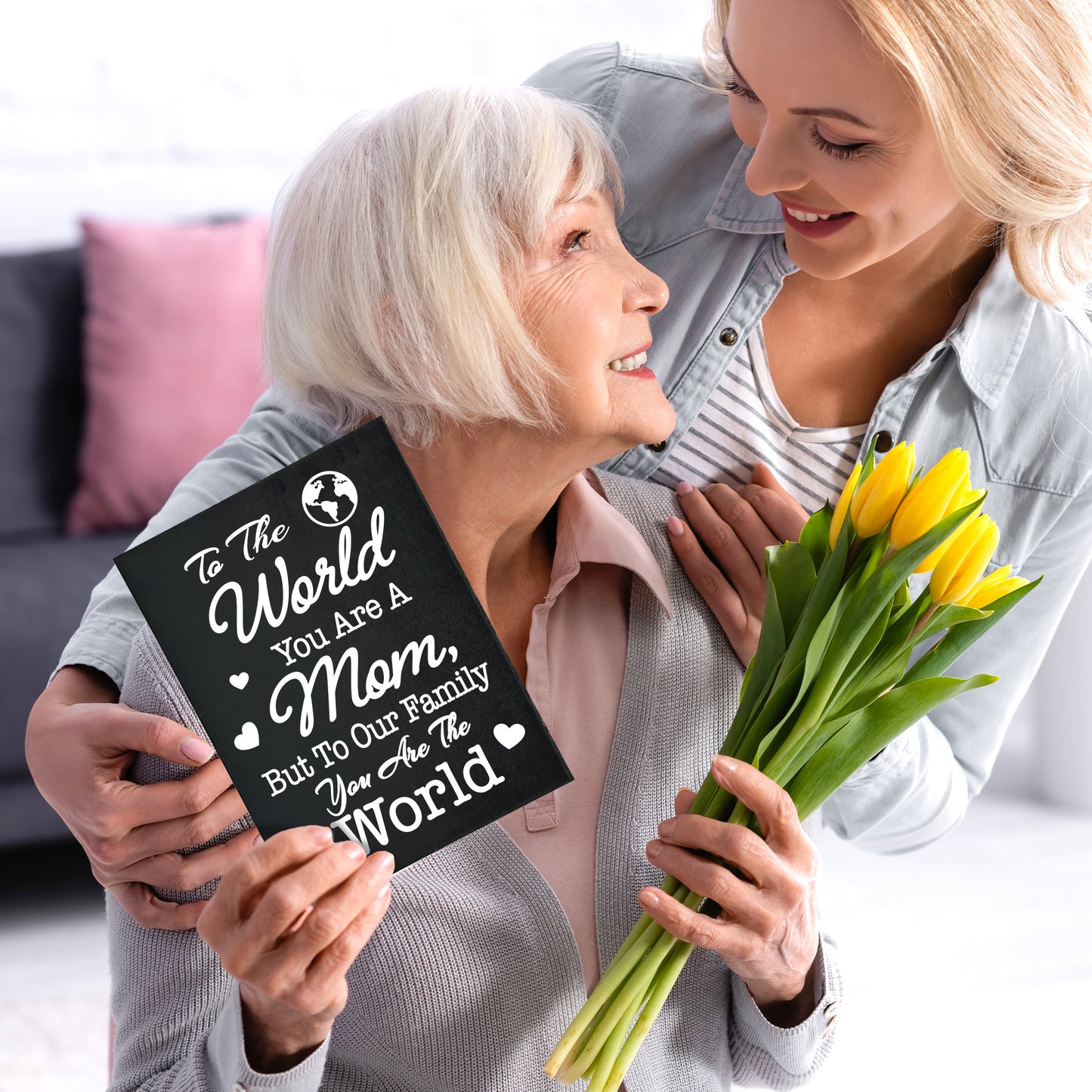 Mom Gift Sign - Handmade Wooden Quote Plaque for Mothers Day, Birthday, Christmas - Wall or Tabletop Home Decor, You are the World