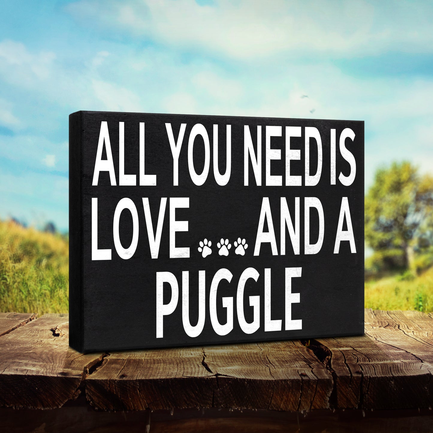 JennyGems Dog Accessories, All You Need is Love and A Puggle 8"x6" American Made Wood Sign, Puggle Gifts, Puggle Mom, Wall Art, Dog Decor, Dog Stuff