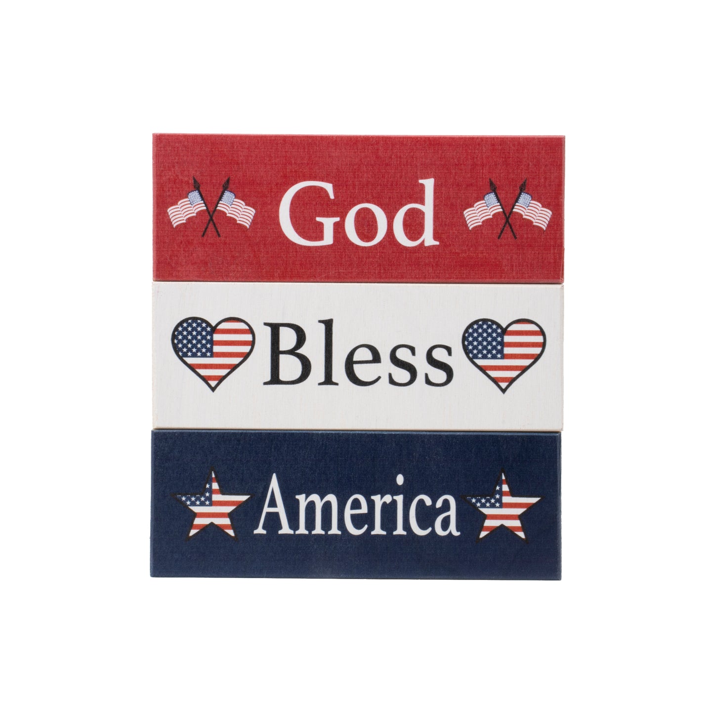 JennyGems American Pride Gifts, God Bless America Signs, Wood Blocks Set of 3, 5.5x2 in, Patriotic American Decorations, USA Tiered Tray Decor, Mantel Decor, Patriotic Home Decor, Made in USA
