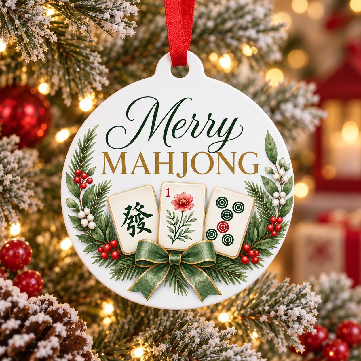 Merry Mahjong Christmas Ornament