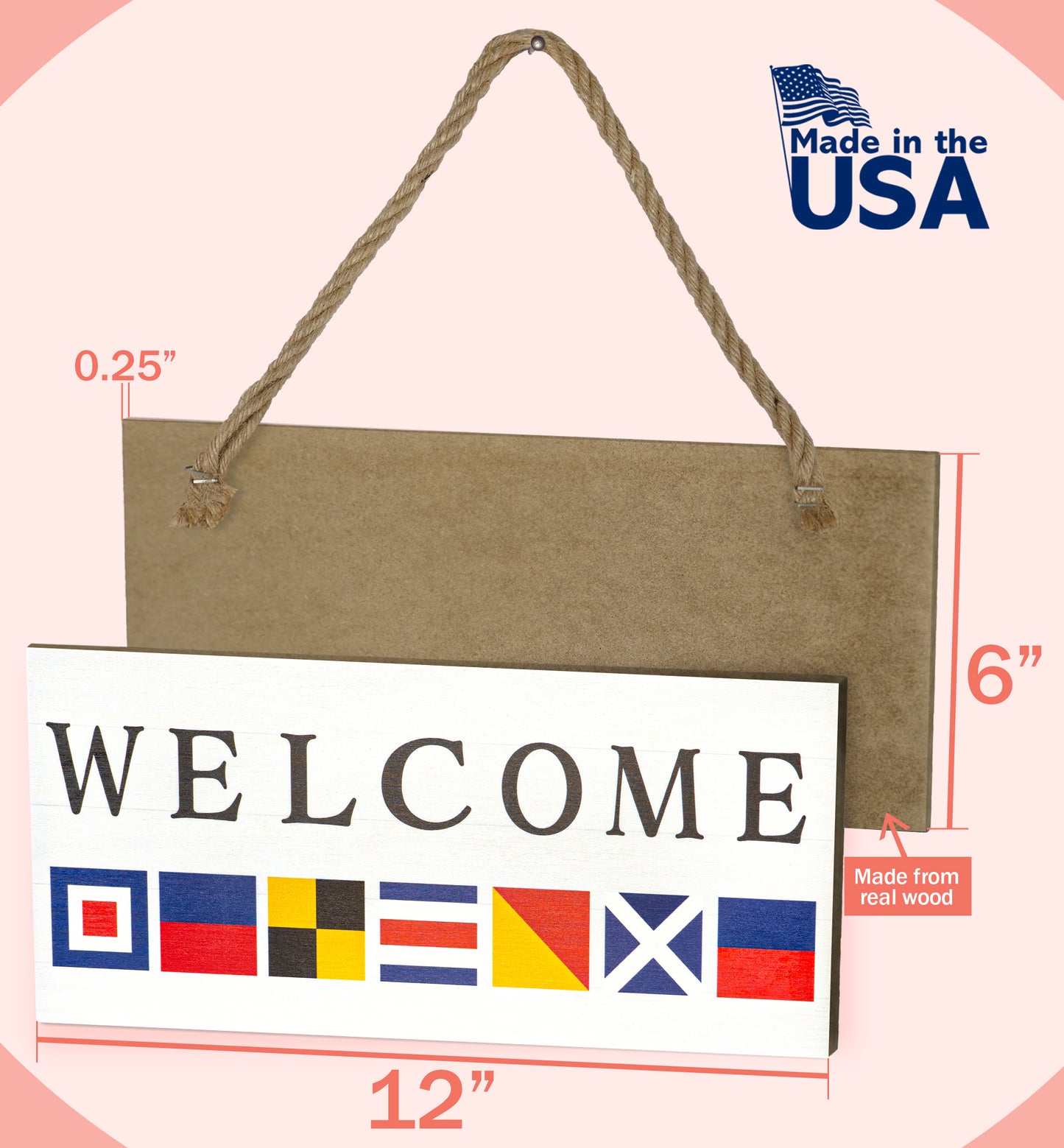 JennyGems Coastal Welcome Sign for Front Door, Front Door Decor, Porch Decorations, Welcome Door Sign Nautical Decor Maritime Flags