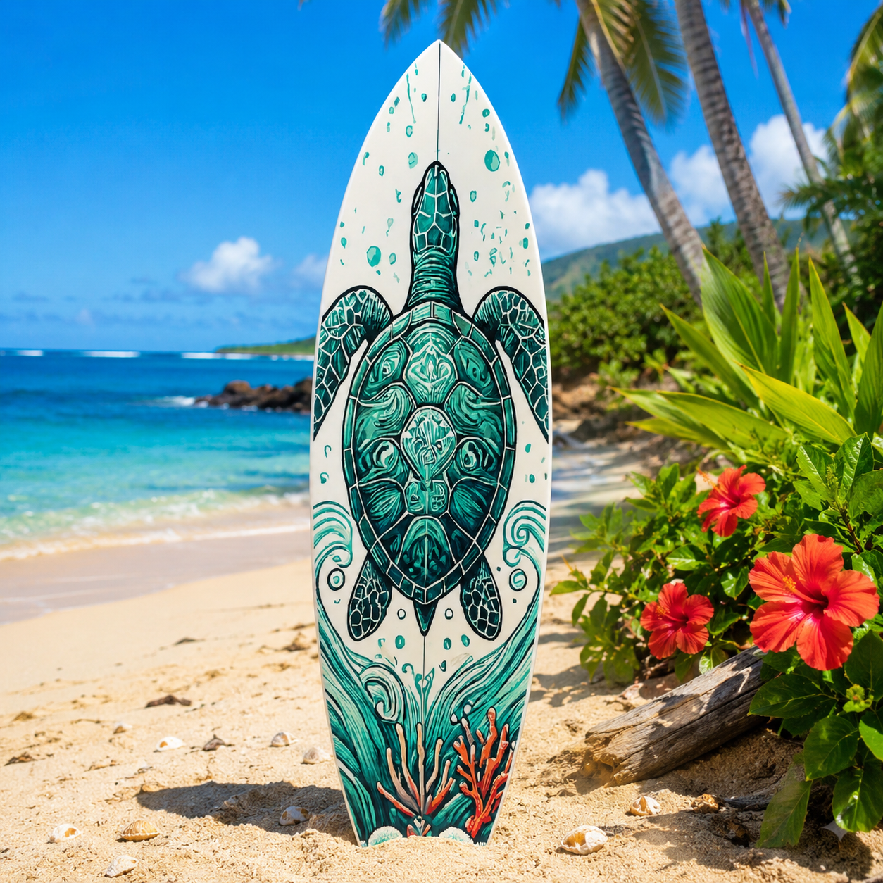 Decorative Turtle Surfboard Wall Art PVC, Weather Resistant