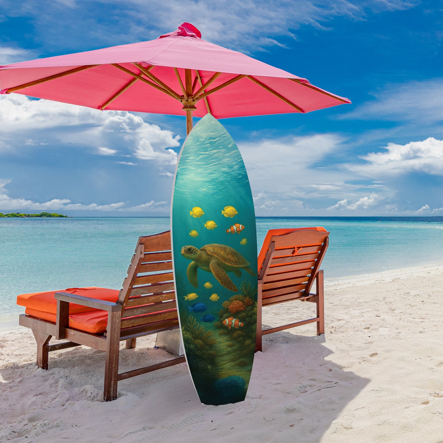 Outdoor Decorative Surfboard Wall Art - Sea Turtle Decor Ocean-Themed, Beach House Sign, Weather Resistant PVC 3 Foot