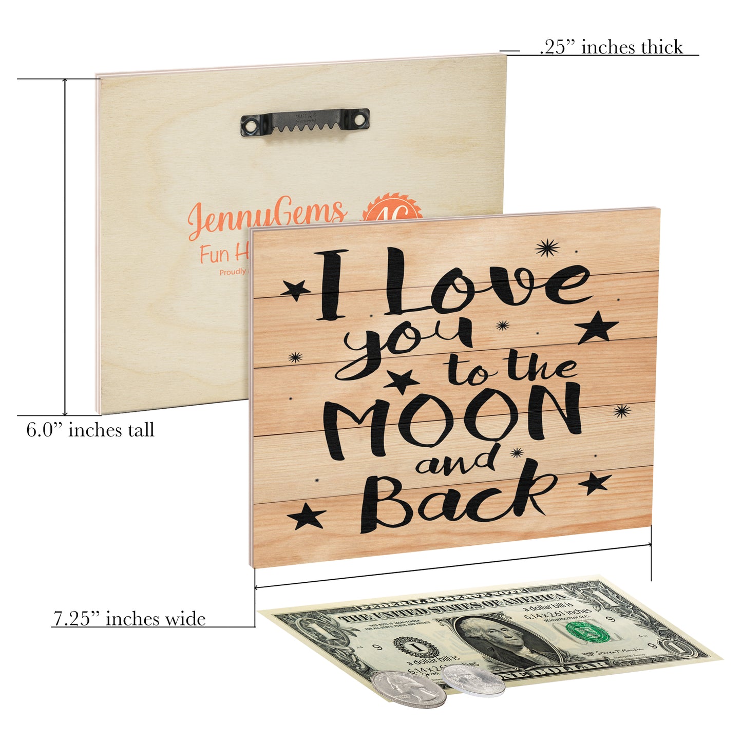 JennyGems I Love You To the Moon and Back Wooden Sign, Home Decor for Anniversary, Gifts for Girlfriend Wife, Farmhouse Wall Art, Made in USA