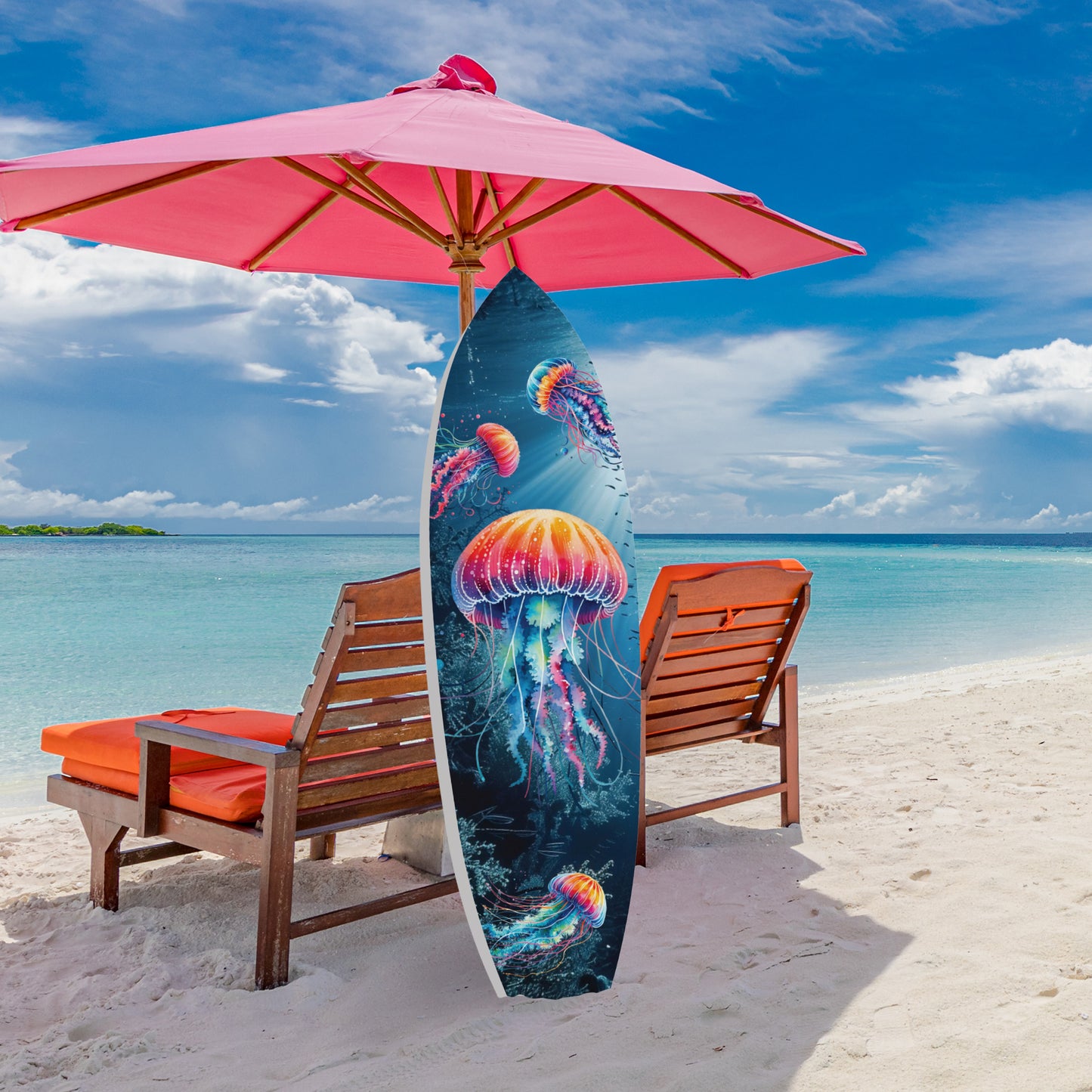 Outdoor Jellyfish Surfboard Wall Hanging, Weather Resistant, Decorative Jellyfish Wall Art, 4 Foot