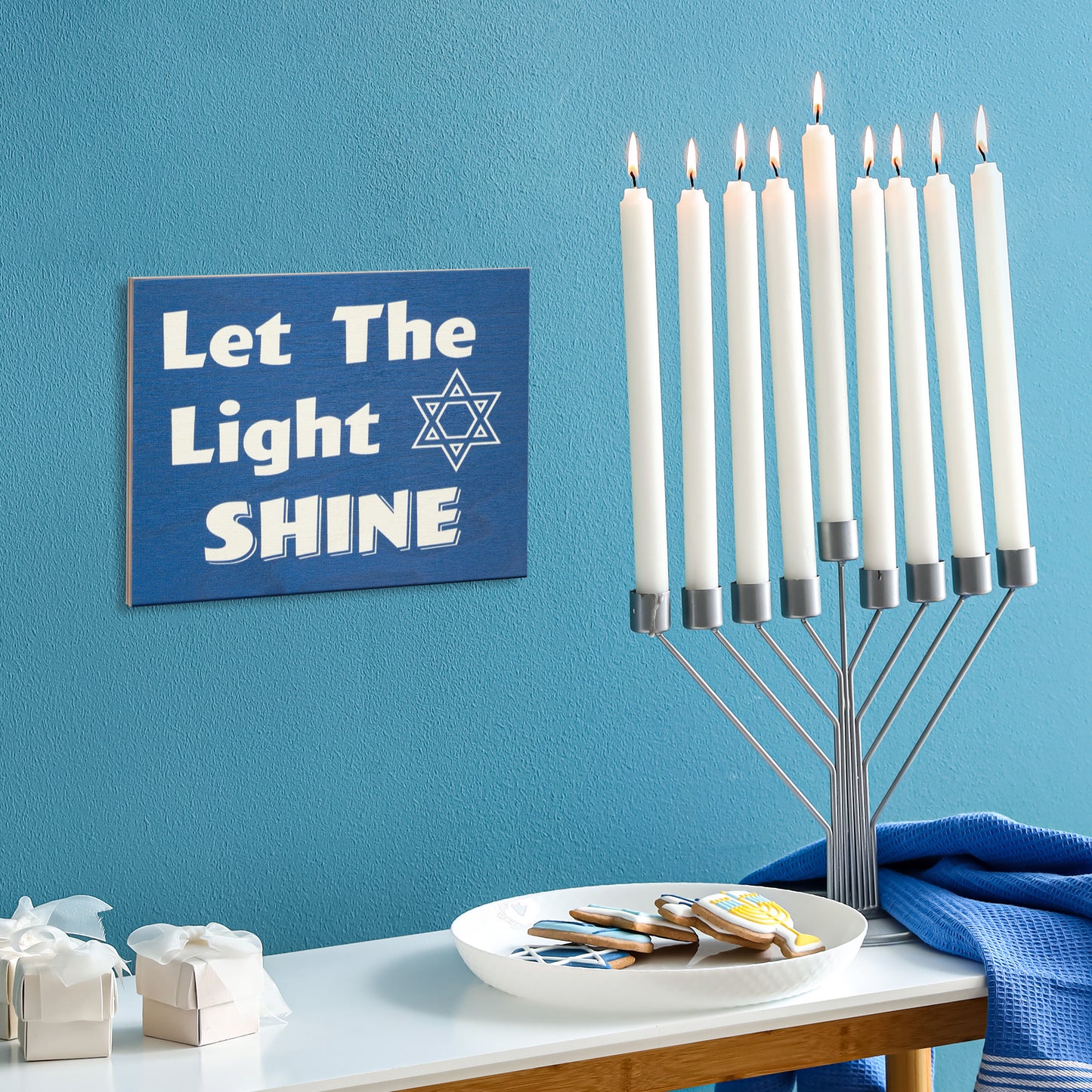 Let the Light Shine Wood Sign, Hanukkah Decorations, Chanukah Decor Jewish Star Of David, Hanukkah Gifts