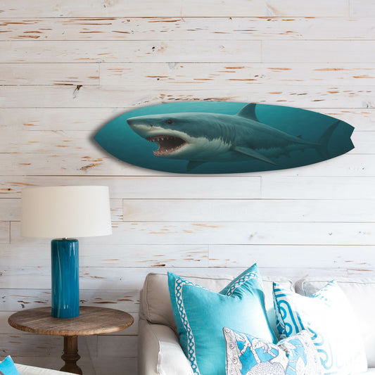Outdoor Shark Surfboard Wall Art – Ocean Themed Shark Decor, Weatherproof PVC Beach House Sign Decorative Coastal Wall Hanging, 3 Foot