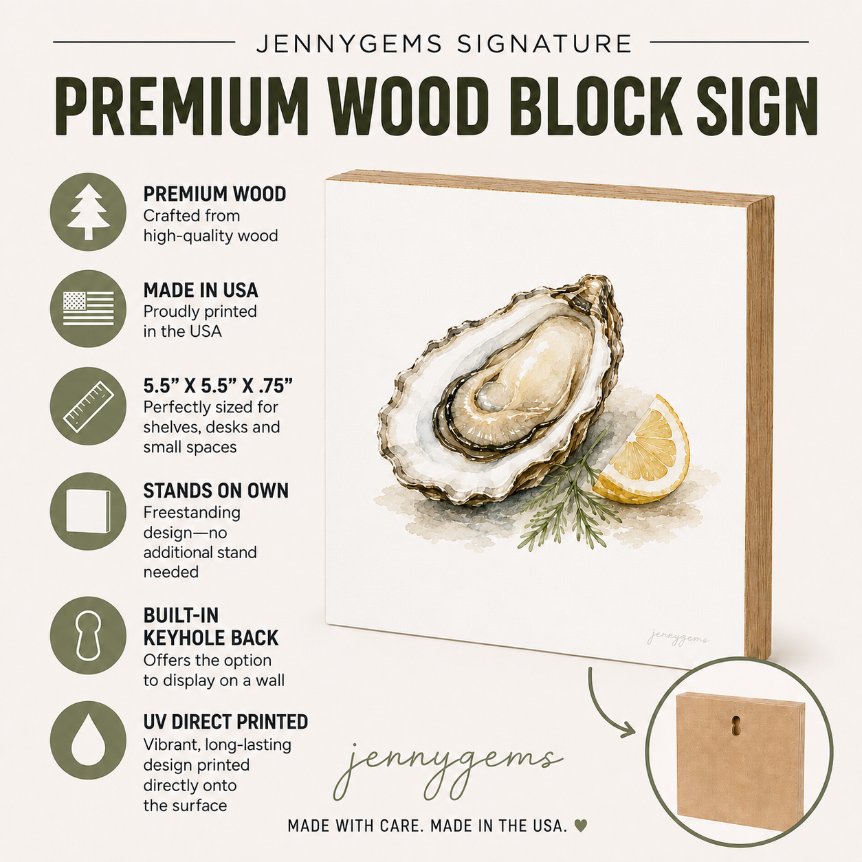 Oyster Mini Art Block, Food Art Sign
