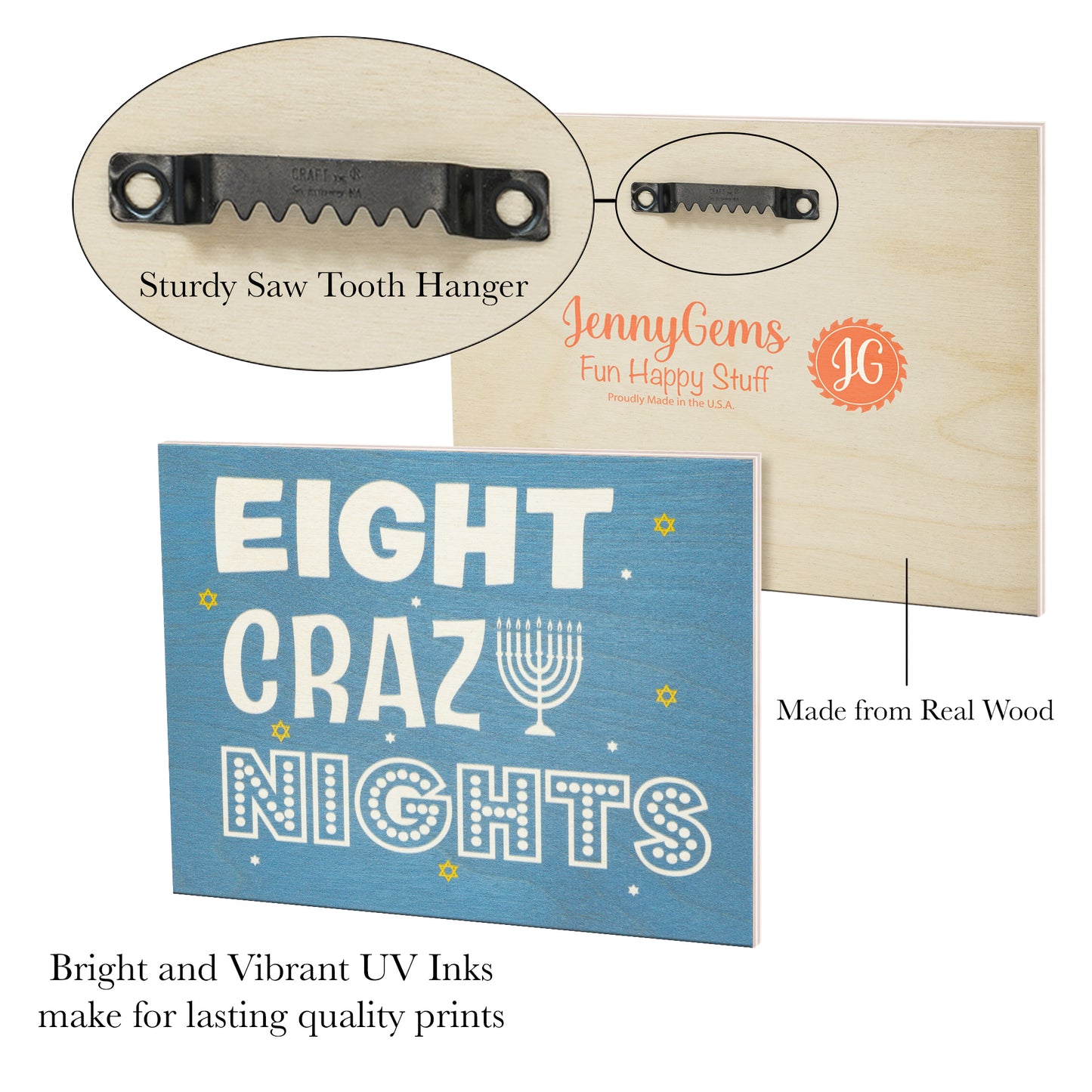 Hanukkah Decorations, Hanukkah Party Decorations, Chanukah Decorations, Hanukkah Gifts, 7.25x6 Inch Wood Sign, 8 Crazy Nights