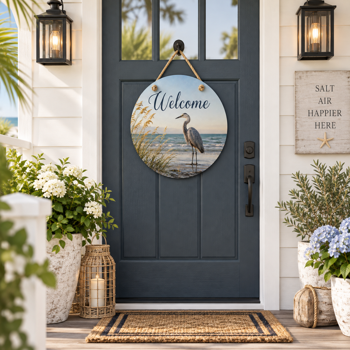 Egret Heron on the Beach Door Hanger, 15-3/4-Inch PVC Indoor Outdoor Decor
