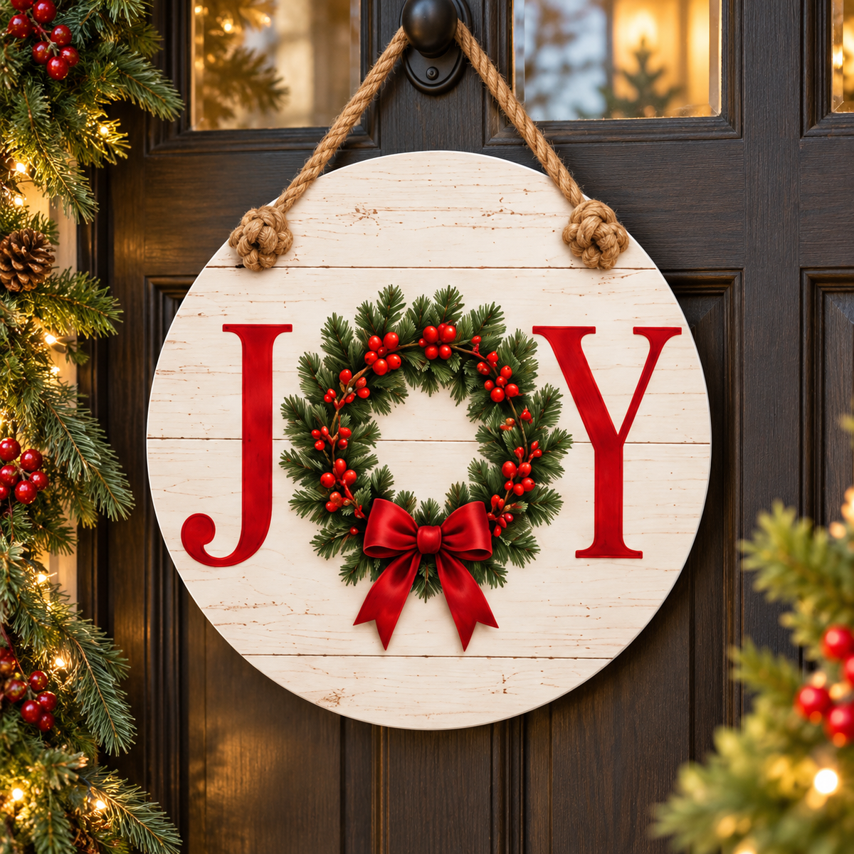 JOY Wreath Christmas 15-3/4-Inch PVC Rope Door Hanger porch lifestyle