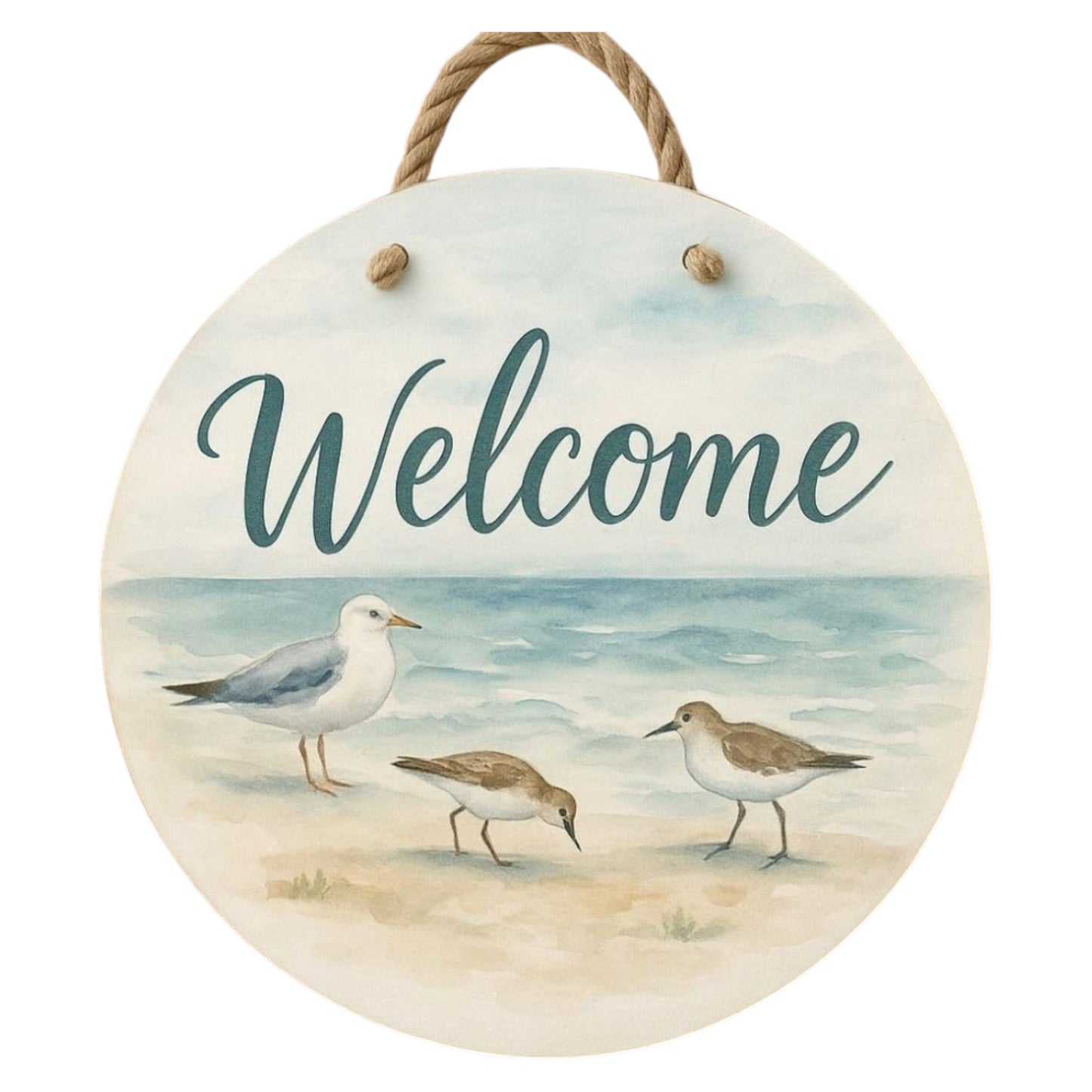 Sandpiper Beach Welcome Sign | Round Coastal Door & Porch Decor