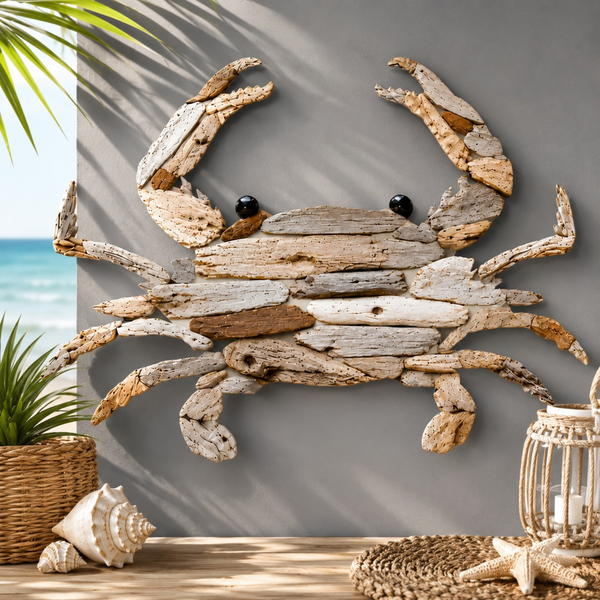 Driftwood Crab Wall Art – Coastal PVC Wall Decor for Indoor & Outdoor Use