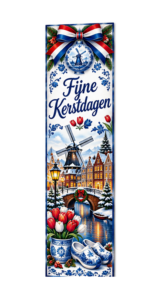 Fijne Kerstdagen Dutch Christmas PVC porch board on white background