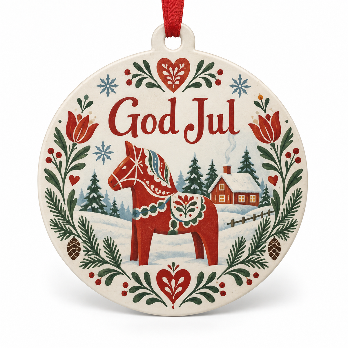 God Jul Dala Horse Christmas Ornament – Swedish Scandinavian Holiday Tree Decor