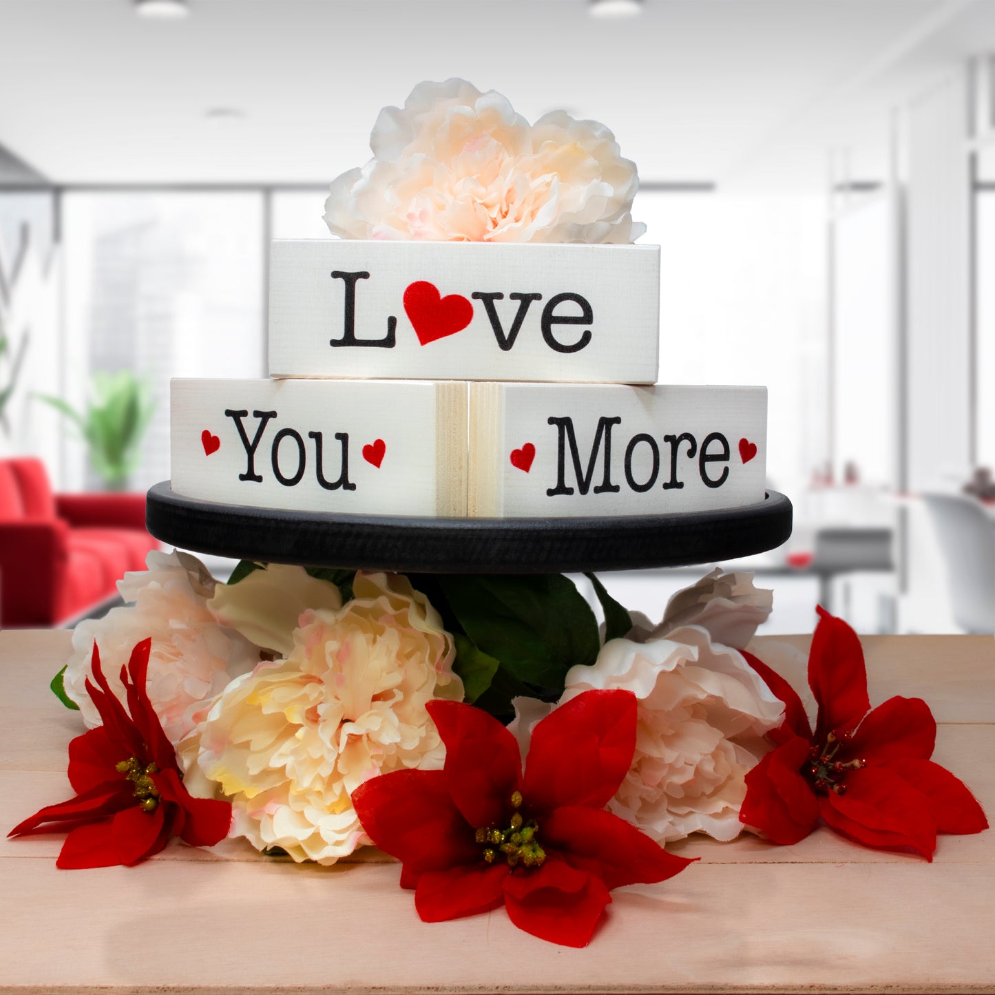 Valentines Day Decor, Love You More 3 Piece Wooden Block Sign Set