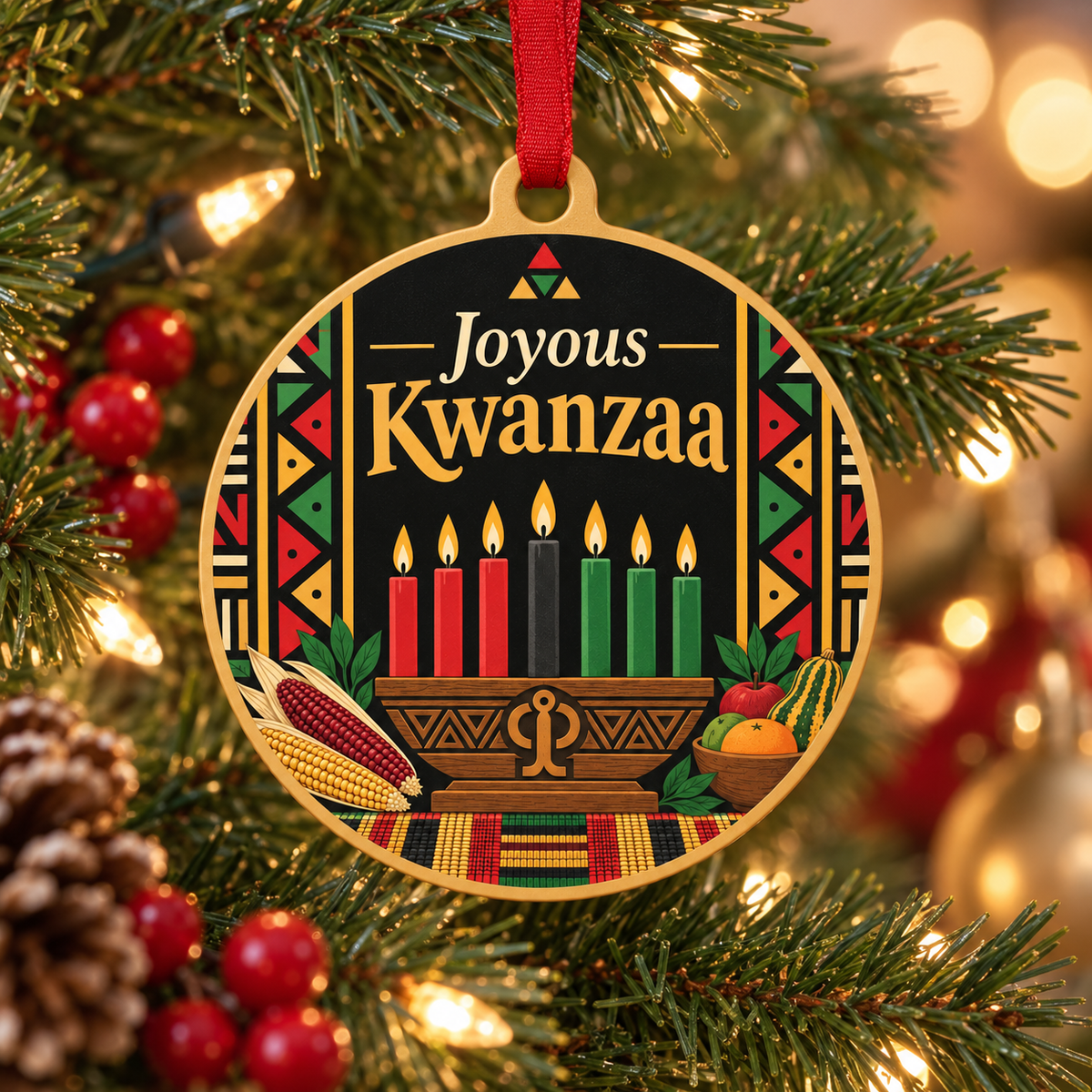 Happy Joyous Kwanzaa Christmas Ornament