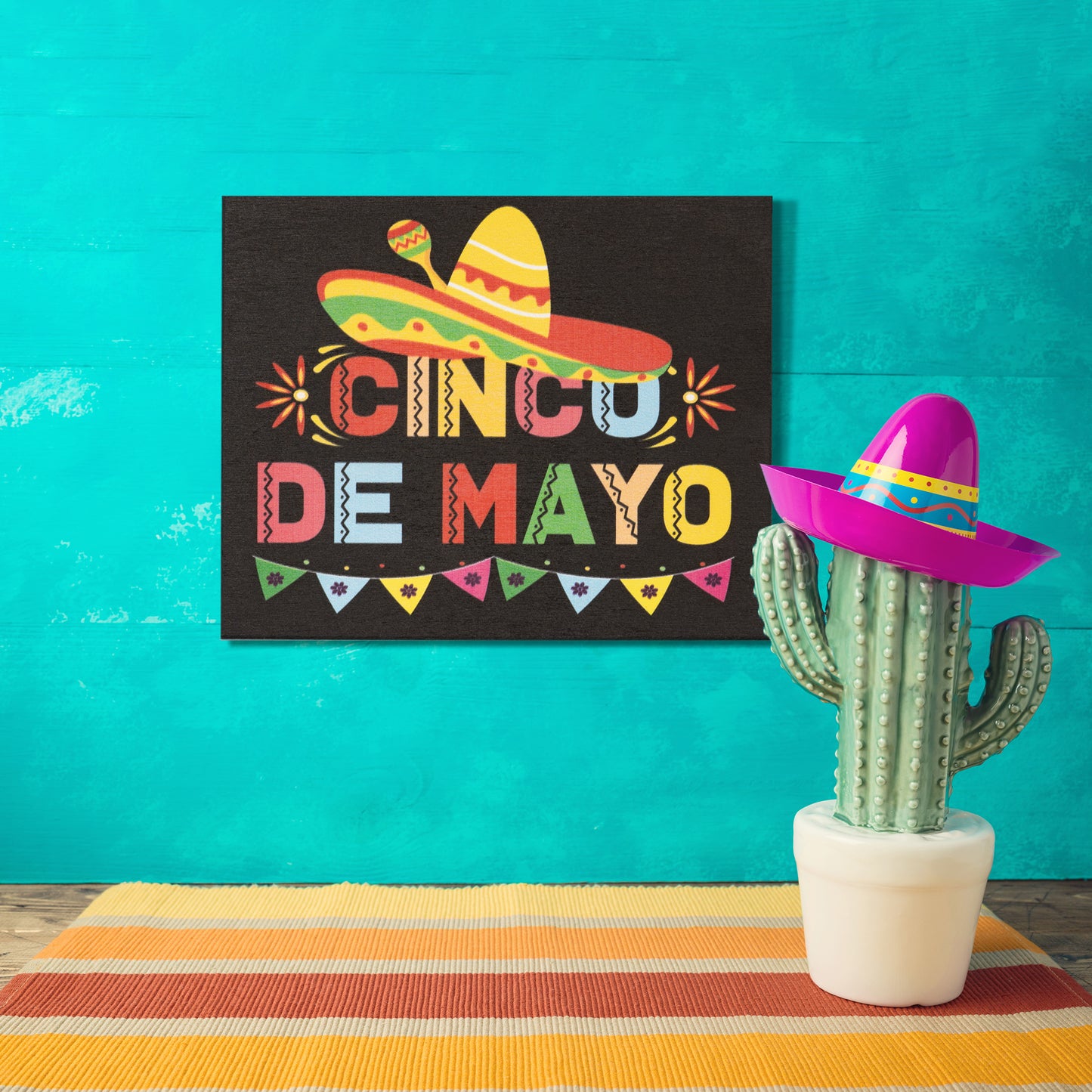 Cinco de Mayo Sign and Decorations, Mexican Fiesta Party Decor, Wooden Sign and Wall Hanging, Made in USA