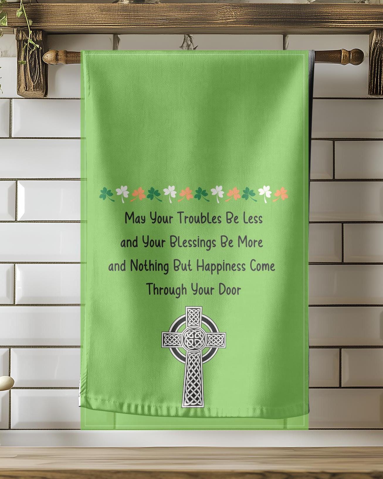 Celtic Blessing Tea Towels, Irish Home Decor, Kitchen Gifts, St. Patrick's Day Gifts, Green Cotton Towels, Inspirational Quotes