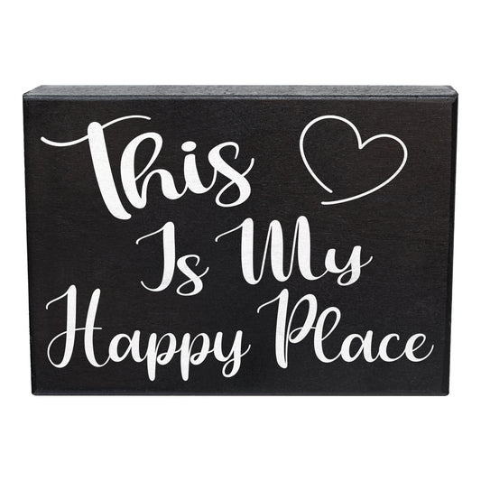 JennyGems Happy Place Gift Sign Plaque, 8x6 Inch Wood Wall Art, Housewarming Gifts, Birthday Gifts for Women, Inspirational Farmhouse Home Decor for Kitchen, Living Room, Bedroom