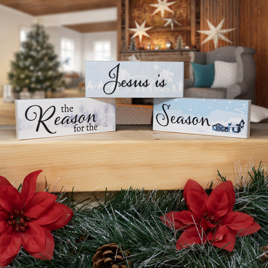 Christmas Decor, Jesus Is the Reason for the Season Mini Wood Block Signs, Christmas Decorations, Tiered Tray Decor, Holiday Decor, Christmas Nativity Signs