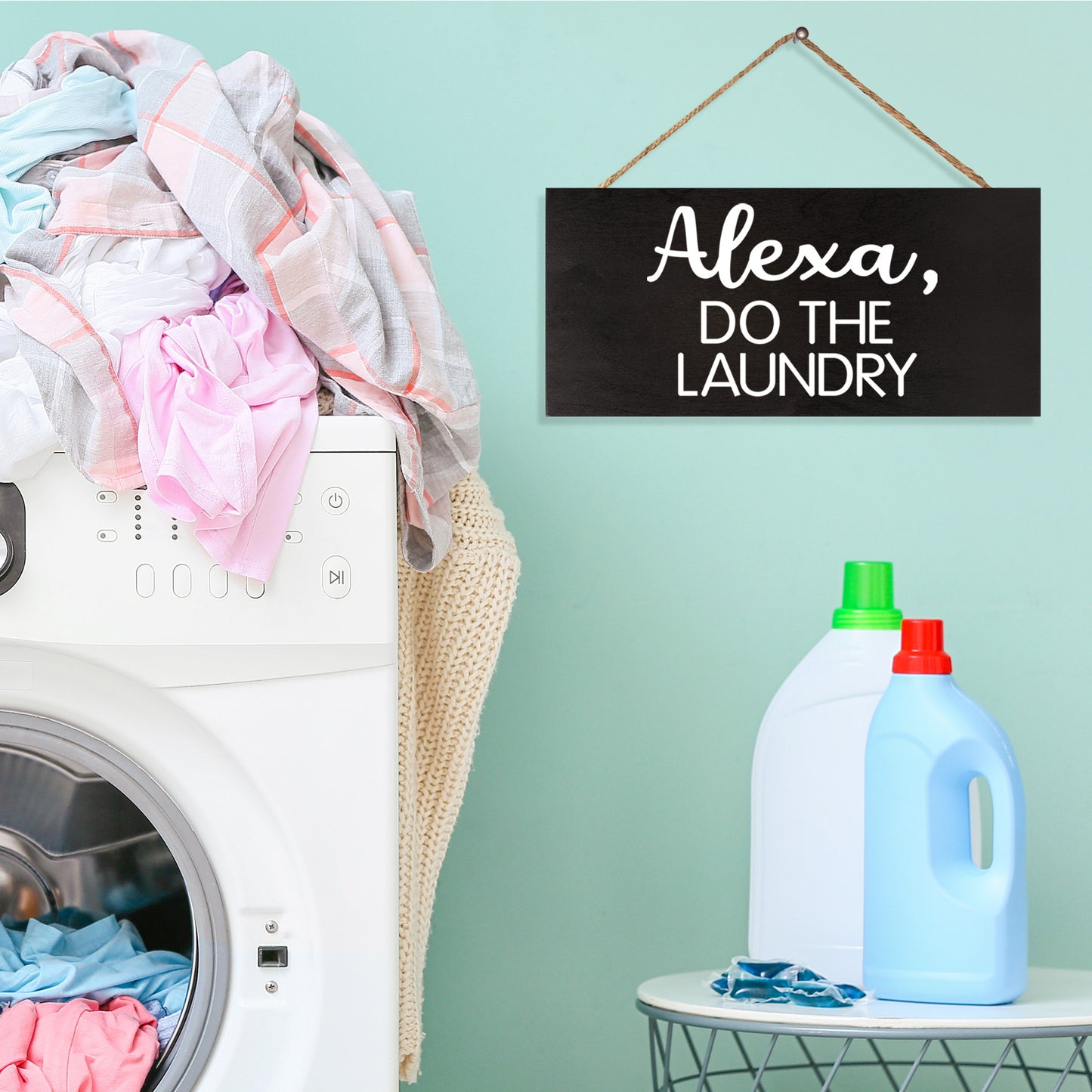 JennyGems Alexa Do the Laundry Wooden Sign, Laundry Room Decor, Funny Farmhouse Home Decoration, Made in USA