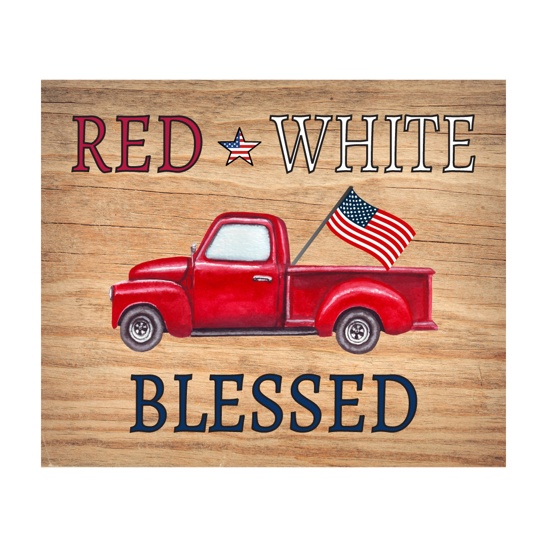 Red White and Blessed Wooden Patriotic Sign