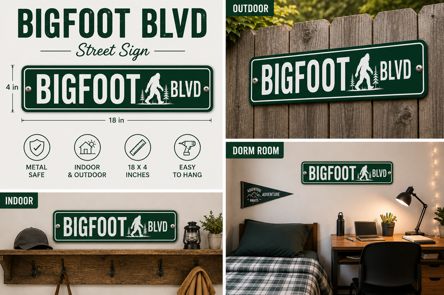 Bigfoot Street Sign, Metal - Indoor / Outdoor