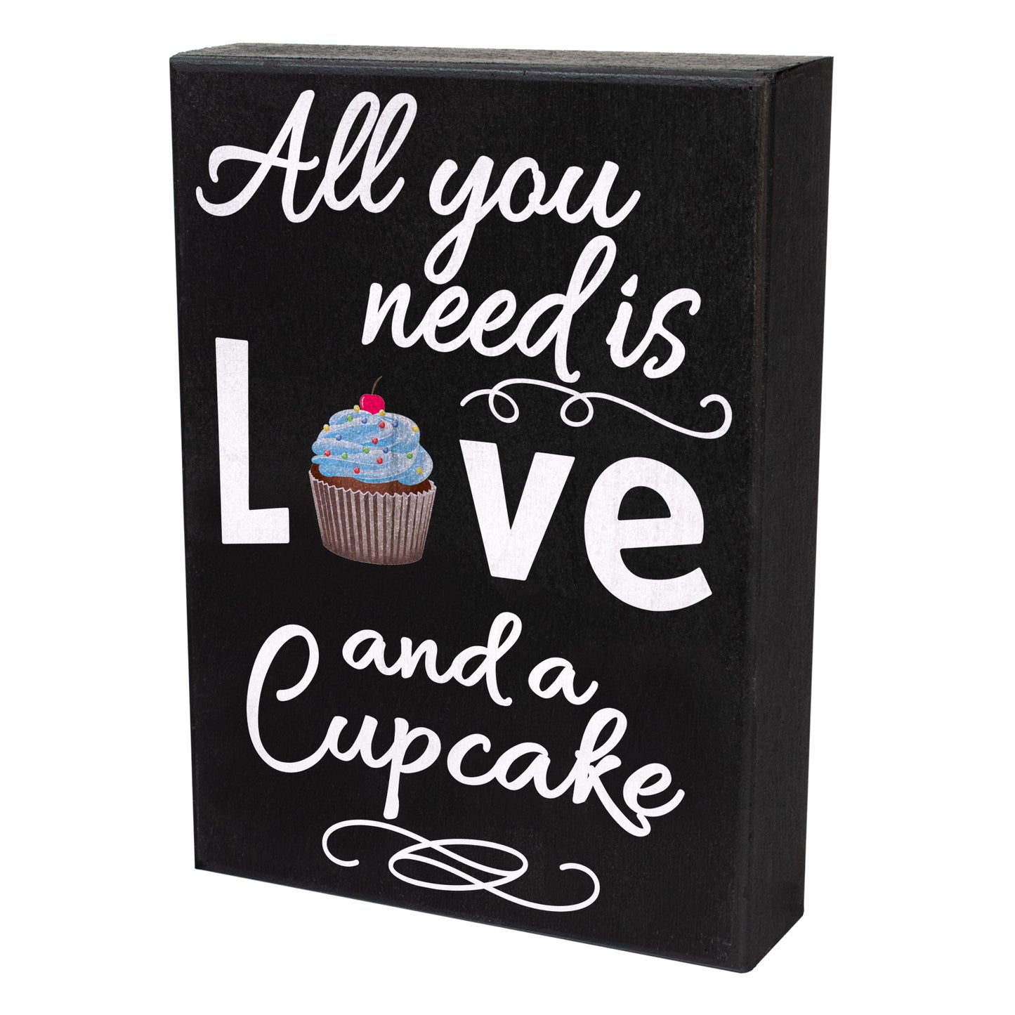 JennyGems All You Need Is Love and a Cupcake Sign, 6x8 Inches Wood Box Sign, Cupcake Gifts and Decor, Cupcake Themed Decor, Bakery Signs, American Made