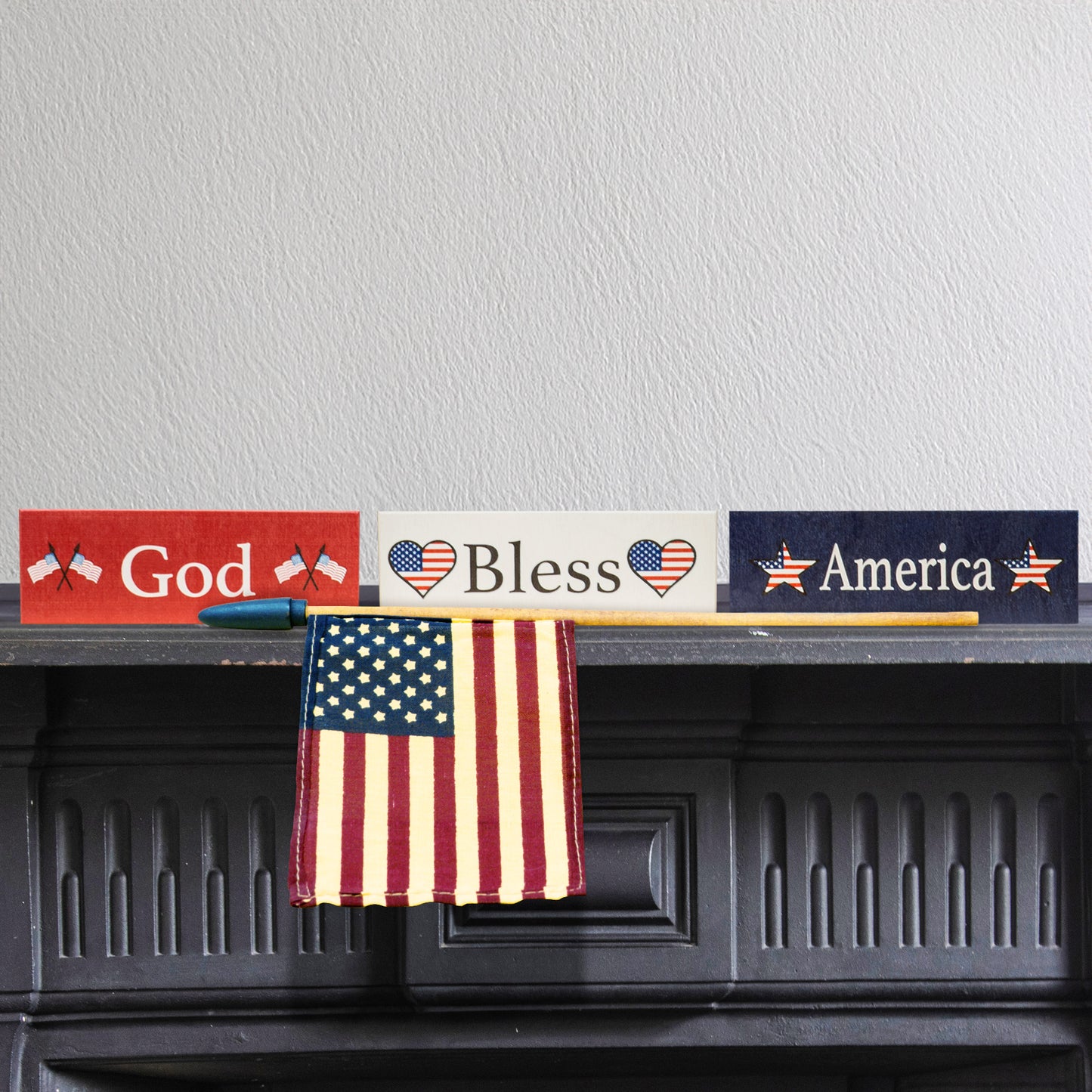 JennyGems American Pride Gifts, God Bless America Signs, Wood Blocks Set of 3, 5.5x2 in, Patriotic American Decorations, USA Tiered Tray Decor, Mantel Decor, Patriotic Home Decor, Made in USA
