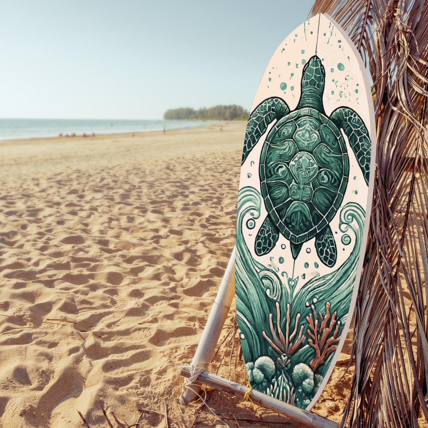 Decorative Outdoor Turtle Surfboard Wall Art, PVC, Weather Resistant, 5 Foot
