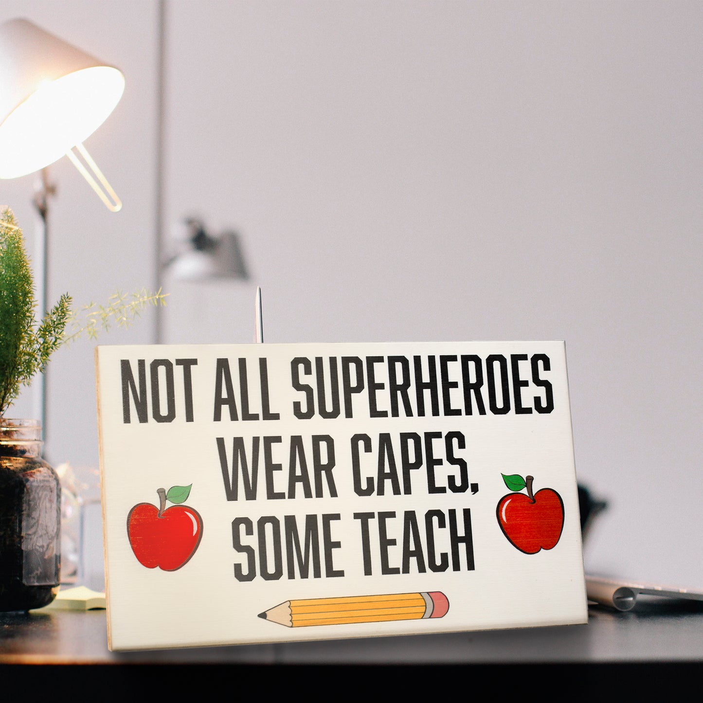JennyGems Teacher Gifts, Not All Superheroes Wear Capes Some Teach Sign, Teacher Desk or Wall Art Sign, Teacher Appreciation Gifts, Gifts for Teachers, Teacher Plaques, 9.5x5.5 Inches, Made in USA