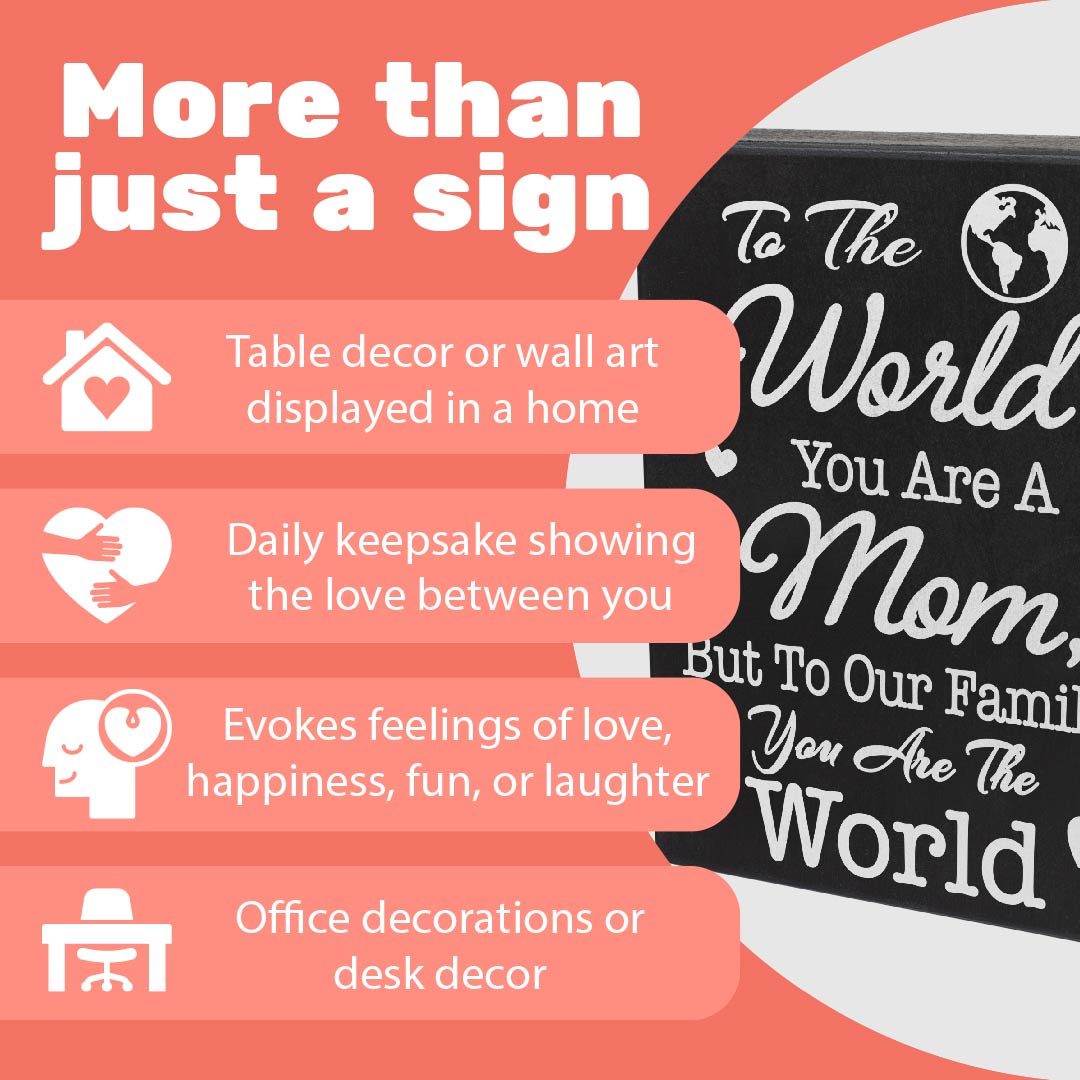 Mom Gift Sign - Handmade Wooden Quote Plaque for Mothers Day, Birthday, Christmas - Wall or Tabletop Home Decor, You are the World