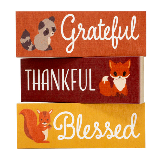 JennyGems Grateful Thankful Blessed Fall Decor, 3pc Wooden Block Sign Set, Fall Tiered Tray, Fall Decorations, Autumn Thanksgiving Decor, Made in USA