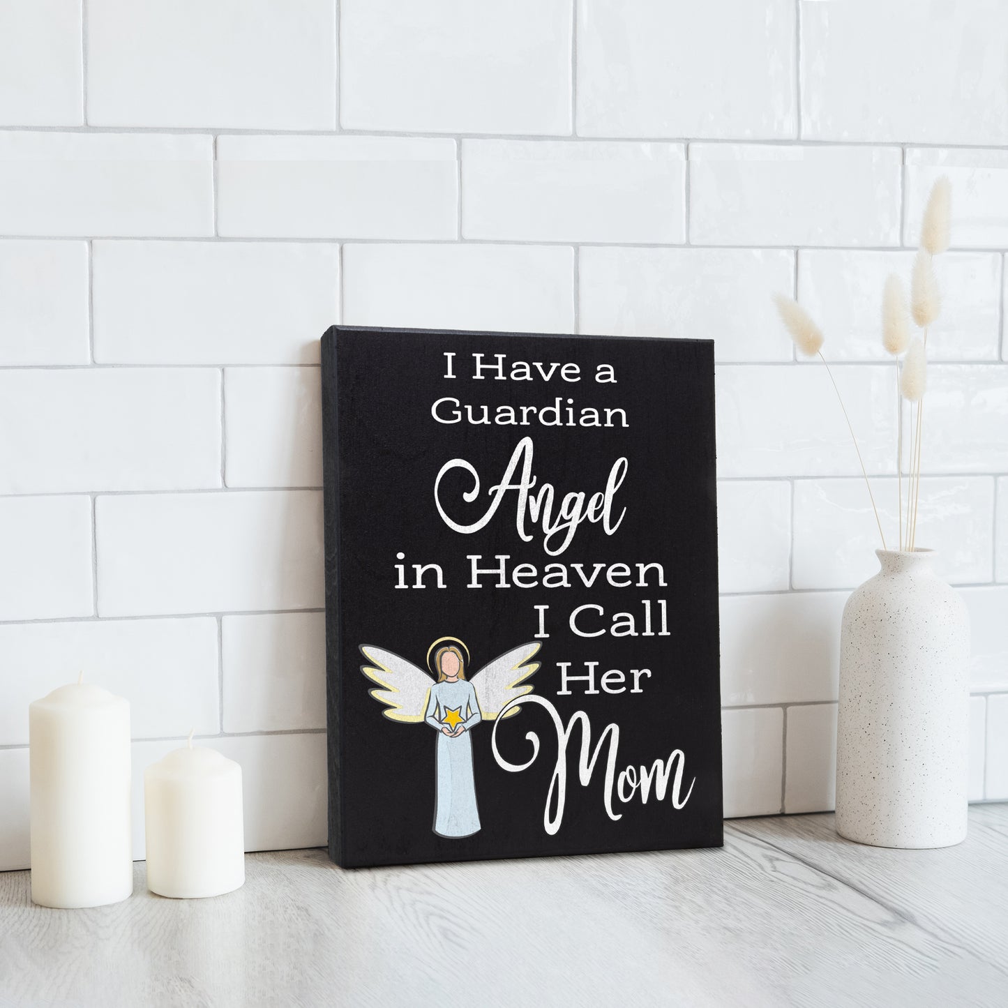 JennyGems Sympathy Gifts for Loss of Mother, Guardian Angel Mom in Memory Of Memorial Gifts, 6x8 Inch Wood Sign, Bereavement Gifts Loss of Mom Remembrance Gifts Condolence Gifts