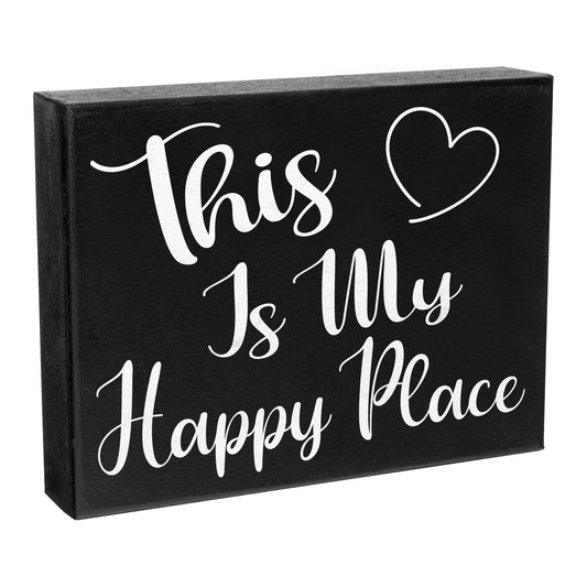 JennyGems Happy Place Gift Sign Plaque, 8x6 Inch Wood Wall Art, Housewarming Gifts, Birthday Gifts for Women, Inspirational Farmhouse Home Decor for Kitchen, Living Room, Bedroom